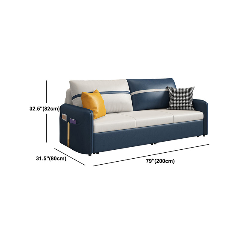 Square Arm Contemporary Convertible Faux Leather Couch Bed with 2 Pillows Clearhalo 'furn' 'furn_sofas' 'Furniture' 'Living Room Furniture' 'Sofa' 'sofas' 5450968