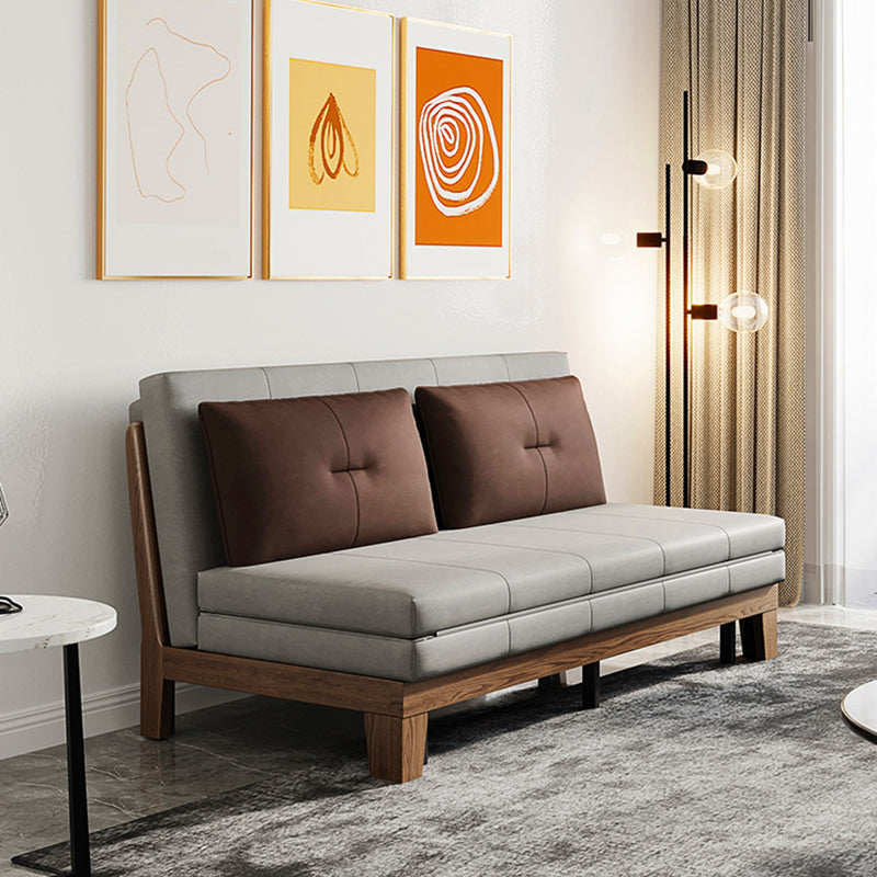 Faux Leather Armless Contemporary Bed Settee with Pillows in Grey 47"L x 35.5"W x 35.5"H Clearhalo 'furn' 'furn_sofas' 'Furniture' 'Living Room Furniture' 'Sofa' 'sofas' 5450986