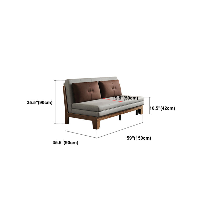 Faux Leather Armless Contemporary Bed Settee with Pillows in Grey Clearhalo 'furn' 'furn_sofas' 'Furniture' 'Living Room Furniture' 'Sofa' 'sofas' 5450998