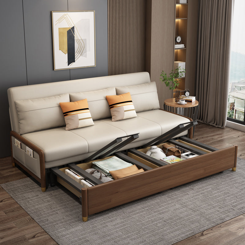 アームレスコンテンポラリーフェイクレザーコンバーチブルベッドのセッティー2枕付き