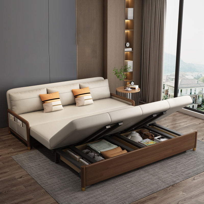 アームレスコンテンポラリーフェイクレザーコンバーチブルベッドのセッティー2枕付き