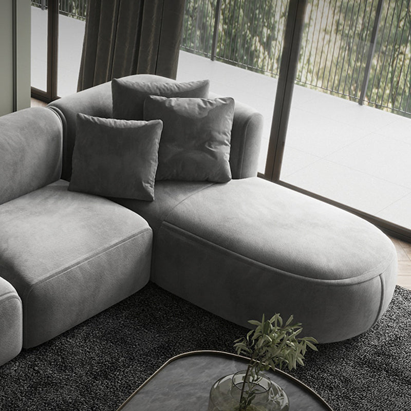 Nordic Style Velvet Sectional 27.56" H Sofa & Chaise in White/Grey