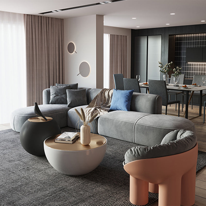 Nordic Style Velvet Sectional 27.56" H Sofa & Chaise in White/Grey