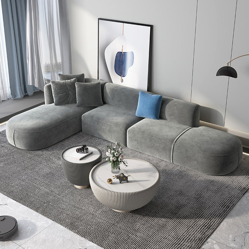 Nordic Style Velvet Sectional 27.56" H Sofa & Chaise in White/Grey