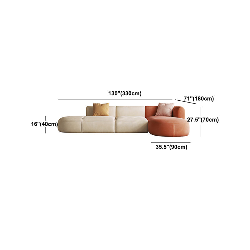 Nordic Style Velvet Sectional 27.56" H Sofa & Chaise in White/Grey