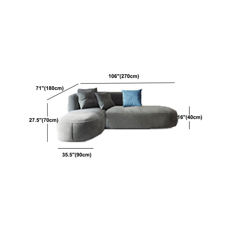 Nordic Style Velvet Sectional 27.56" H Sofa & Chaise in White/Grey