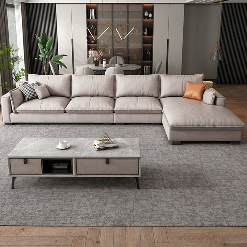 Fronte in pelle in pelle contemporanea braccio quadrato sezionale con cuscini