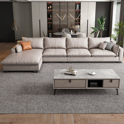 Fronte in pelle in pelle contemporanea braccio quadrato sezionale con cuscini