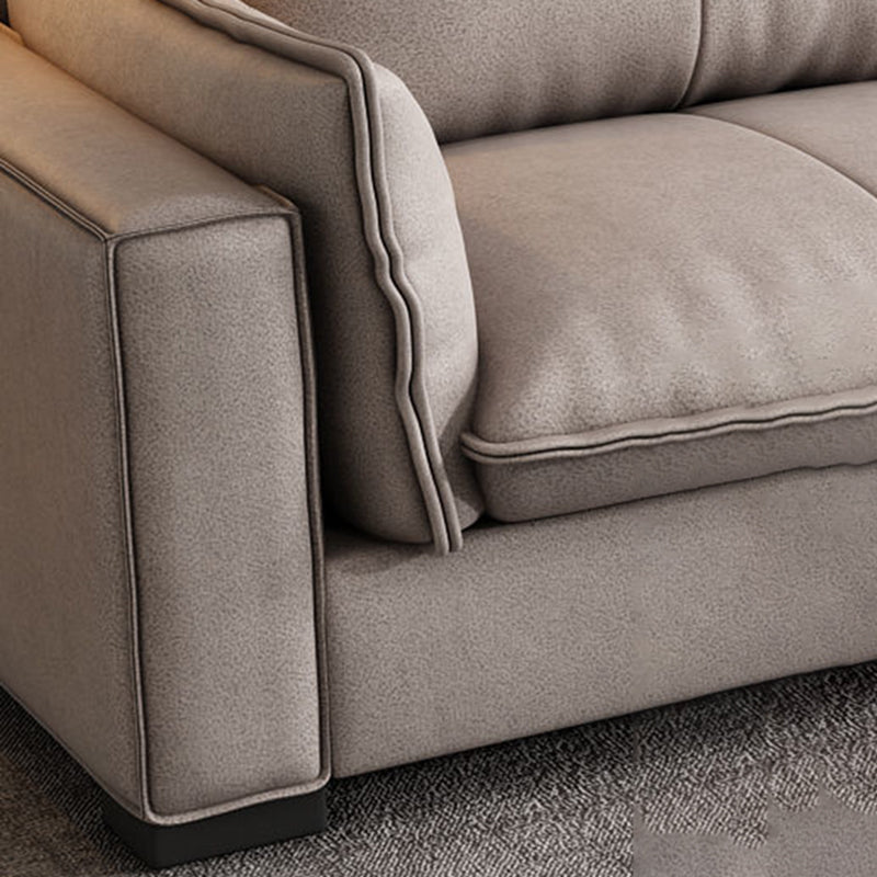 Fronte in pelle in pelle contemporanea braccio quadrato sezionale con cuscini