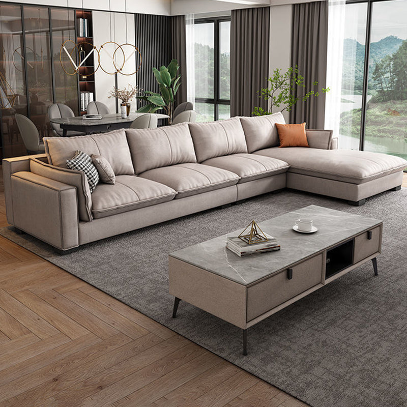 Fronte in pelle in pelle contemporanea braccio quadrato sezionale con cuscini