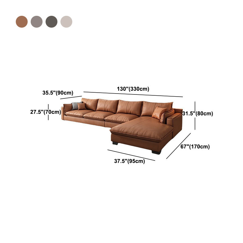 Fronte in pelle in pelle contemporanea braccio quadrato sezionale con cuscini