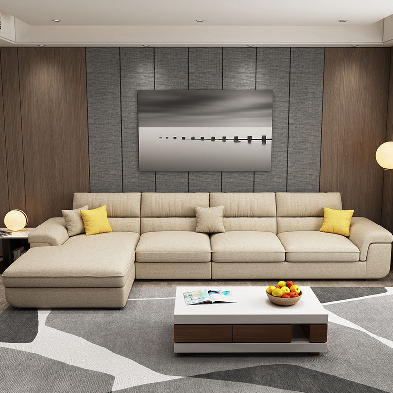 Pillow Top Arm Sofa & Chaise in Khaki Modern Fabric Sectional 138"L x 71"W x 35"H Left Clearhalo 'furn' 'furn_sectionals' 'Furniture' 'Living Room Furniture' 'Sectionals' 5451372