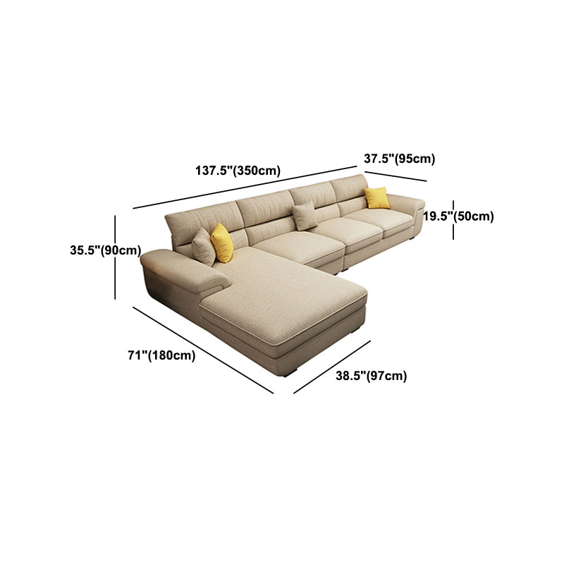 Pillow Top Arm Sofa & Chaise in Khaki Modern Fabric Sectional Clearhalo 'furn' 'furn_sectionals' 'Furniture' 'Living Room Furniture' 'Sectionals' 5451375