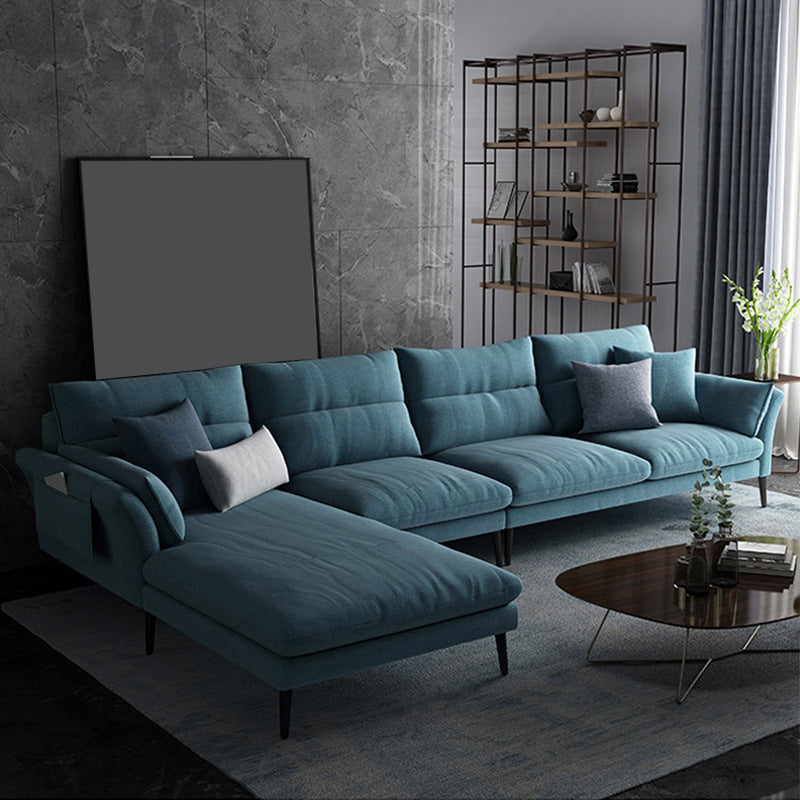 Flared Arm Fabric Sectional with Storage 4-seater Sofa & Chaise Blue Left Clearhalo 'furn' 'furn_sectionals' 'Furniture' 'Living Room Furniture' 'Sectionals' 5451377