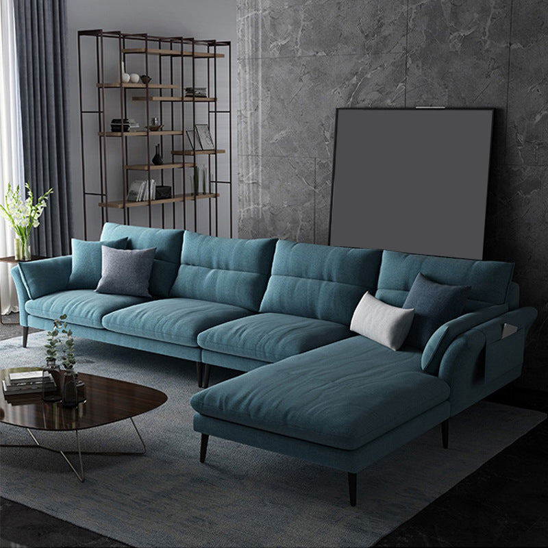Flared Arm Fabric Sectional with Storage 4-seater Sofa & Chaise Blue Right Clearhalo 'furn' 'furn_sectionals' 'Furniture' 'Living Room Furniture' 'Sectionals' 5451378