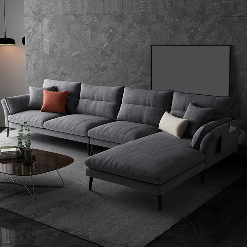 Flared Arm Fabric Sectional with Storage 4-seater Sofa & Chaise Gray Right Latex Clearhalo 'furn' 'furn_sectionals' 'Furniture' 'Living Room Furniture' 'Sectionals' 5451380
