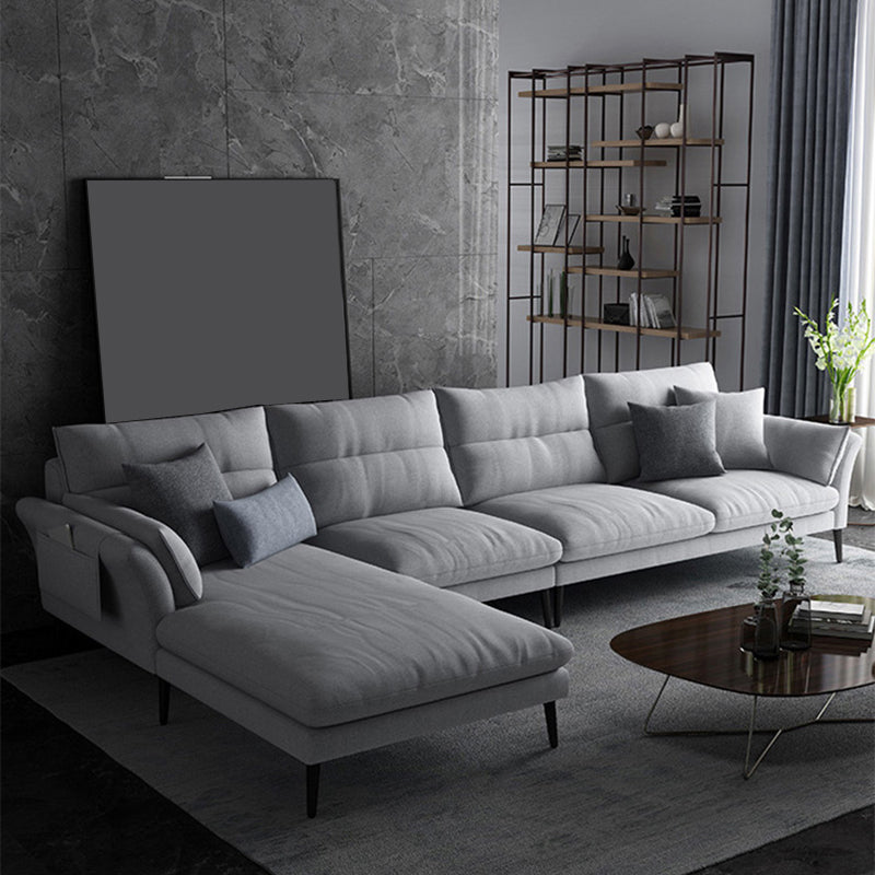 Flared Arm Fabric Sectional with Storage 4-seater Sofa & Chaise Light Gray Left Clearhalo 'furn' 'furn_sectionals' 'Furniture' 'Living Room Furniture' 'Sectionals' 5451381