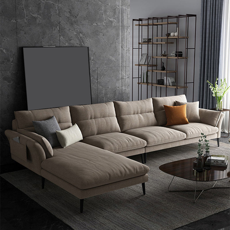 Flared Arm Fabric Sectional with Storage 4-seater Sofa & Chaise Khaki Left Clearhalo 'furn' 'furn_sectionals' 'Furniture' 'Living Room Furniture' 'Sectionals' 5451382