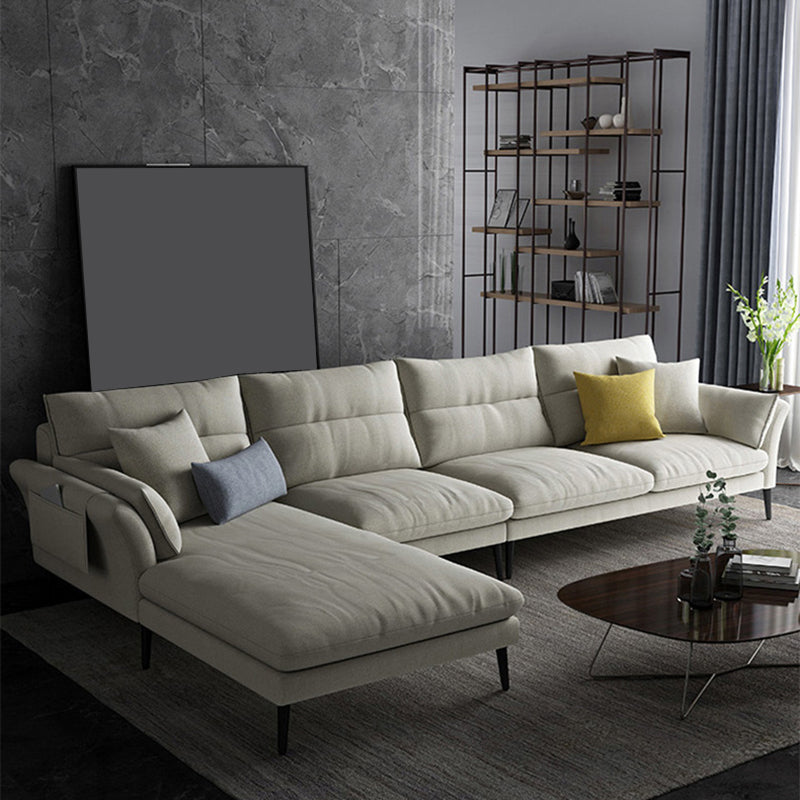 Flared Arm Fabric Sectional with Storage 4-seater Sofa & Chaise Beige Left Clearhalo 'furn' 'furn_sectionals' 'Furniture' 'Living Room Furniture' 'Sectionals' 5451384