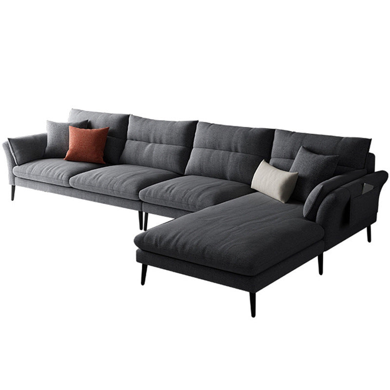 Flared Arm Fabric Sectional with Storage 4-seater Sofa & Chaise Gray Right Sponge Clearhalo 'furn' 'furn_sectionals' 'Furniture' 'Living Room Furniture' 'Sectionals' 5451385