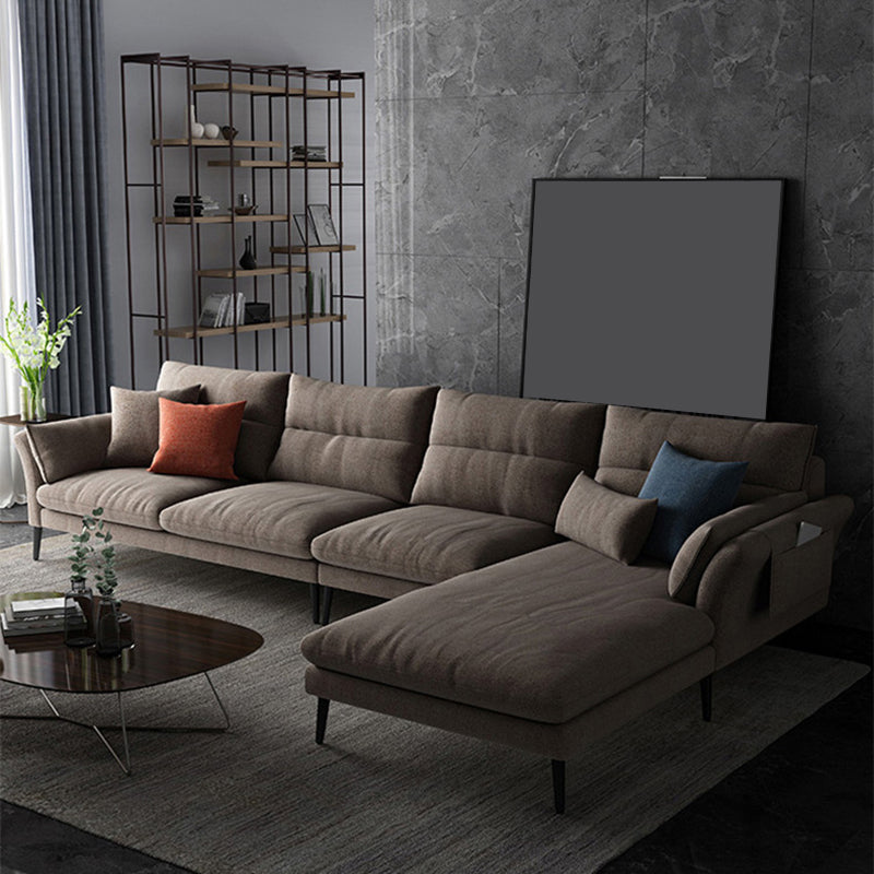 Flared Arm Fabric Sectional with Storage 4-seater Sofa & Chaise Brown Right Clearhalo 'furn' 'furn_sectionals' 'Furniture' 'Living Room Furniture' 'Sectionals' 5451393