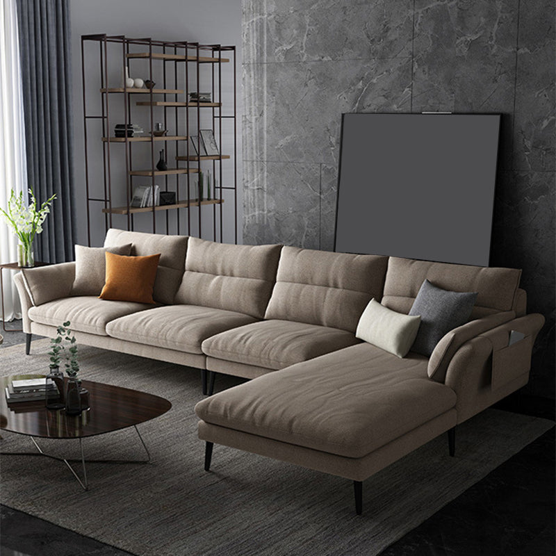 Flared Arm Fabric Sectional with Storage 4-seater Sofa & Chaise Khaki Right Clearhalo 'furn' 'furn_sectionals' 'Furniture' 'Living Room Furniture' 'Sectionals' 5451394