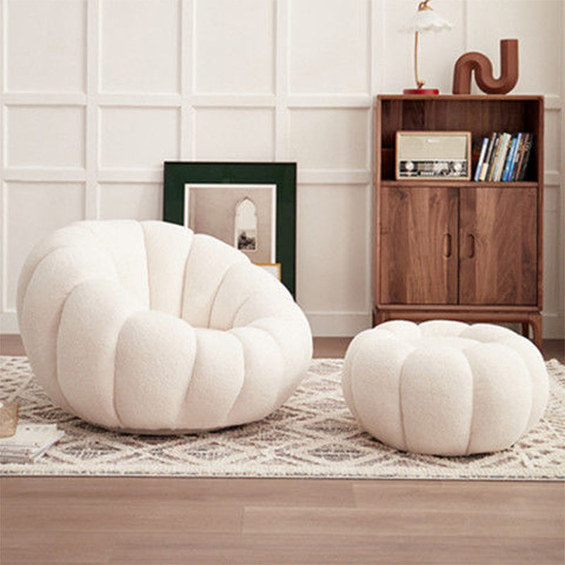 Modern Arm Chair, Wool Blend / Velvet Upholstered Accent Chair, 37"(W) X 37"(D) X 26"(H) White With Ottoman Clearhalo 'Accent Chairs' 'accent_chairs' 'Chairs & Seating' 'furn' 'furn_accent_chairs' 'Furniture' 'Living Room Furniture' 5451477