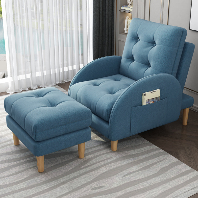 Modern Accent Chair Fabric/PU Chair With Tufted Back with 4 Legs Base Dark Blue With Ottoman Clearhalo 'Accent Chairs' 'accent_chairs' 'Chairs & Seating' 'furn' 'furn_accent_chairs' 'Furniture' 'Living Room Furniture' 5451501