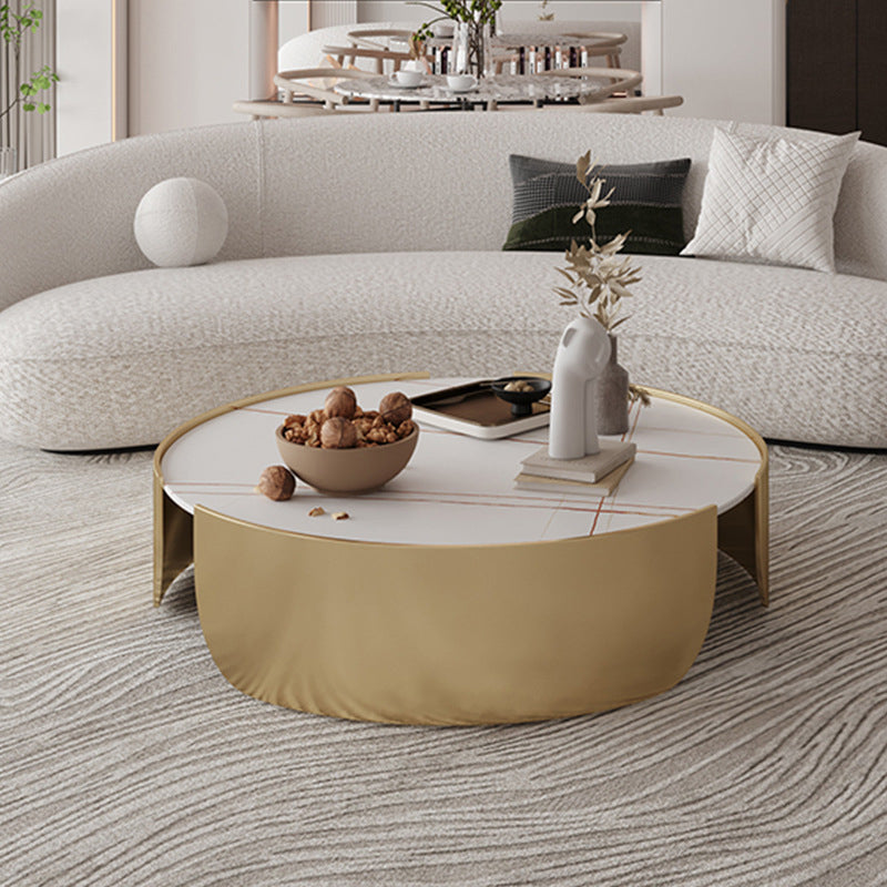 Mesa de centro con tapa de piedra Glam y mesa de cóctel redonda con base de tambor de acero