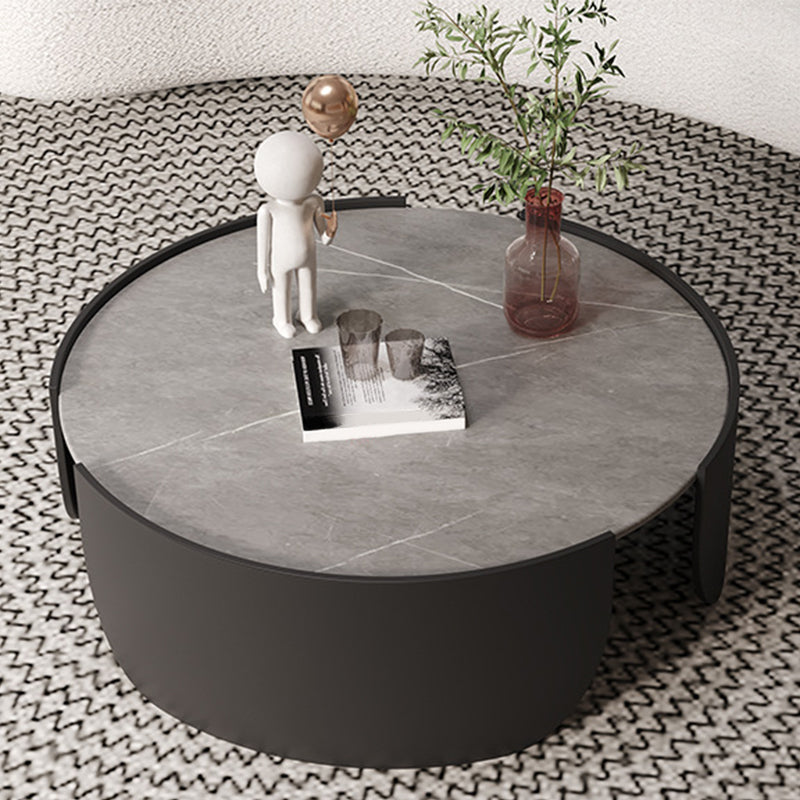 Mesa de centro con tapa de piedra Glam y mesa de cóctel redonda con base de tambor de acero