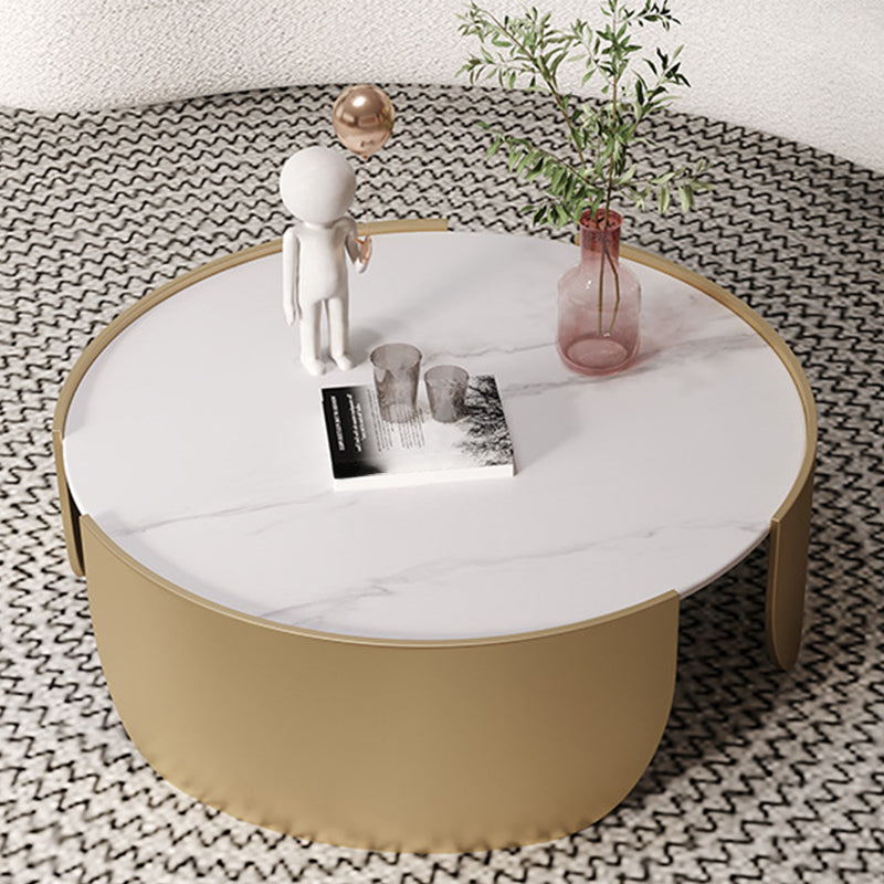 Mesa de centro con tapa de piedra Glam y mesa de cóctel redonda con base de tambor de acero