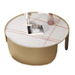 Mesa de centro con tapa de piedra Glam y mesa de cóctel redonda con base de tambor de acero