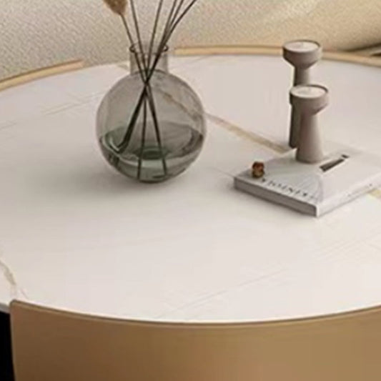 Glam Stone Top Coffee Table with Steel Drum Base Round Cocktail Table