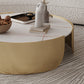Mesa de centro con tapa de piedra Glam y mesa de cóctel redonda con base de tambor de acero