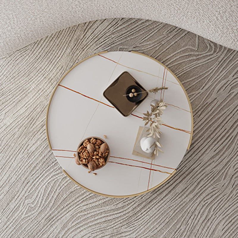Mesa de centro con tapa de piedra Glam y mesa de cóctel redonda con base de tambor de acero