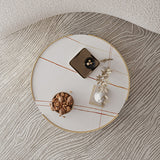 Glam Stone Top Coffee Table with Steel Drum Base Round Cocktail Table