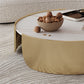 Mesa de centro con tapa de piedra Glam y mesa de cóctel redonda con base de tambor de acero
