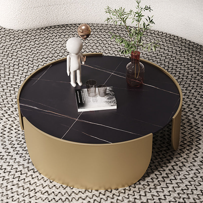 Mesa de centro con tapa de piedra Glam y mesa de cóctel redonda con base de tambor de acero