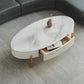 Glam Oval Stone Top Coffee Table with 4 Legs and 1 Storage Drawer