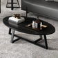 Glam Oval Top Coffee Table with Iron Cross Base and Stone Top Black Clearhalo 'Coffee & Accent Tables' 'Coffee Tables' 'coffee_tables' 'furn' 'furn_coffee_tables' 'Furniture' 'Living Room Furniture' 5451844