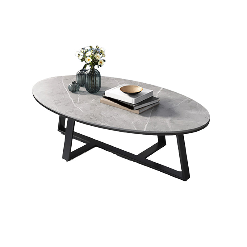 Glam Oval Top Coffee Table with Iron Cross Base and Stone Top Clearhalo 'Coffee & Accent Tables' 'Coffee Tables' 'coffee_tables' 'furn' 'furn_coffee_tables' 'Furniture' 'Living Room Furniture' 5451845