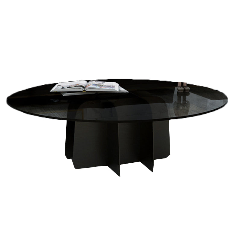 Modern Style Round Glass Table with Metal Base Pedestal Base Coffee Table