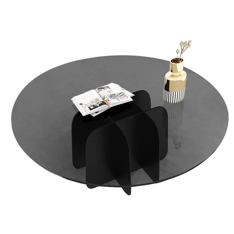 Modern Style Round Glass Table with Metal Base Pedestal Base Coffee Table