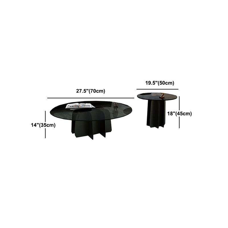 Modern Style Round Glass Table with Metal Base Pedestal Base Coffee Table