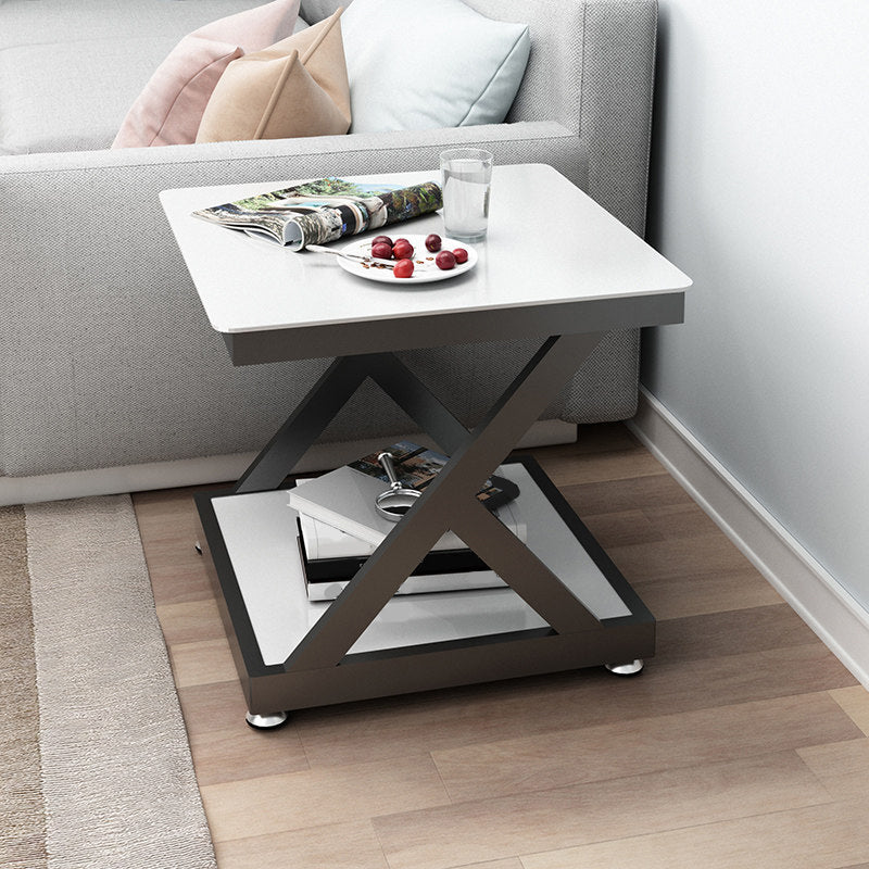 Modern Square End Table Double Tier Tempered Glass Sofa Side Table Black White Clearhalo 'Coffee & Accent Tables' 'End & Side Tables' 'end_side_tables' 'furn' 'furn_end_side_tables' 'Furniture' 'Living Room Furniture' 5452059