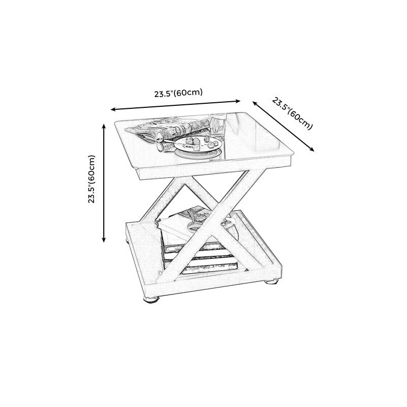 Modern Square End Table Double Tier Tempered Glass Sofa Side Table Clearhalo 'Coffee & Accent Tables' 'End & Side Tables' 'end_side_tables' 'furn' 'furn_end_side_tables' 'Furniture' 'Living Room Furniture' 5452065