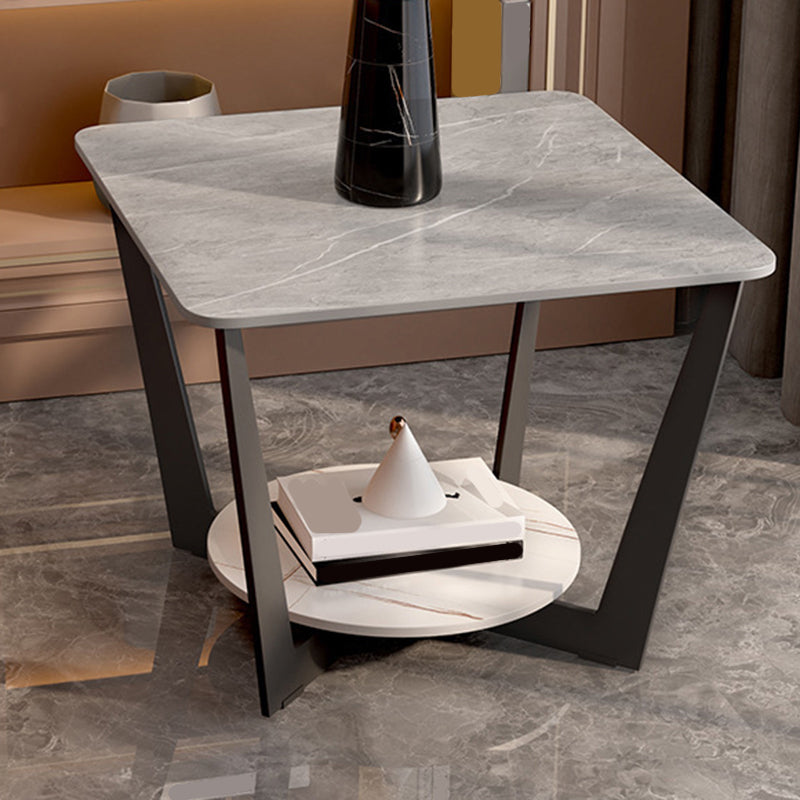 Cross Table Base Design Black Metal Base Marble Table Top Square Side Table