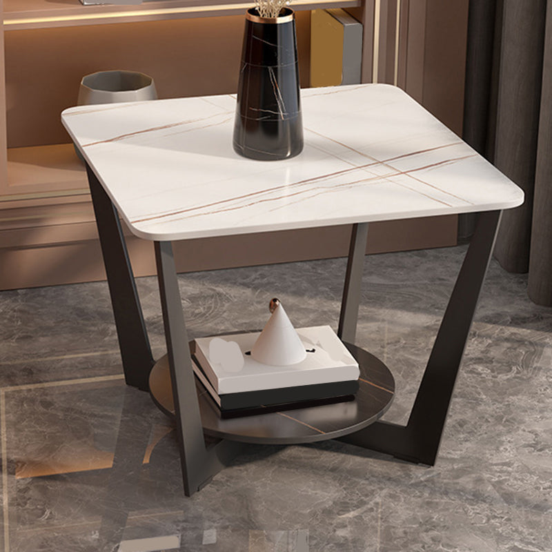 Cross Table Base Design Black Metal Base Marble Table Top Square Side Table