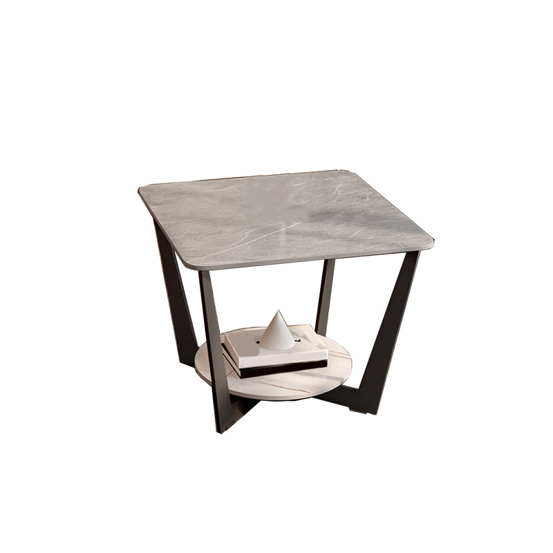 Cross Table Base Design Black Metal Base Marble Table Top Square Side Table
