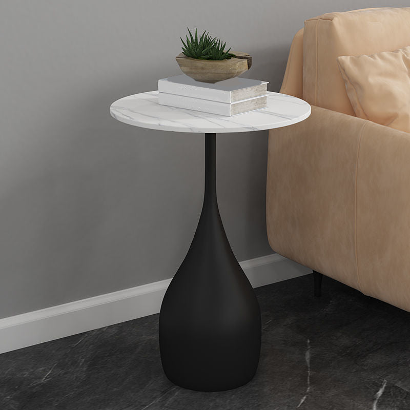 Tavolino rotondo a base di base in metallo in metallo moderno e tavolo top laterale